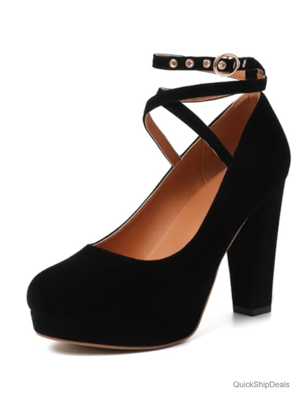 Women's Platform Pumps High Heels Suede Buckle Ankle Strap Dressy Shoes
